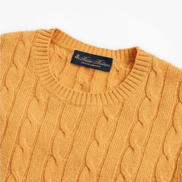 Men’s BROOKS BROTHERS Lambswool Cable Crewneck Sweater SIZE XL gold - Picture 3 of 7